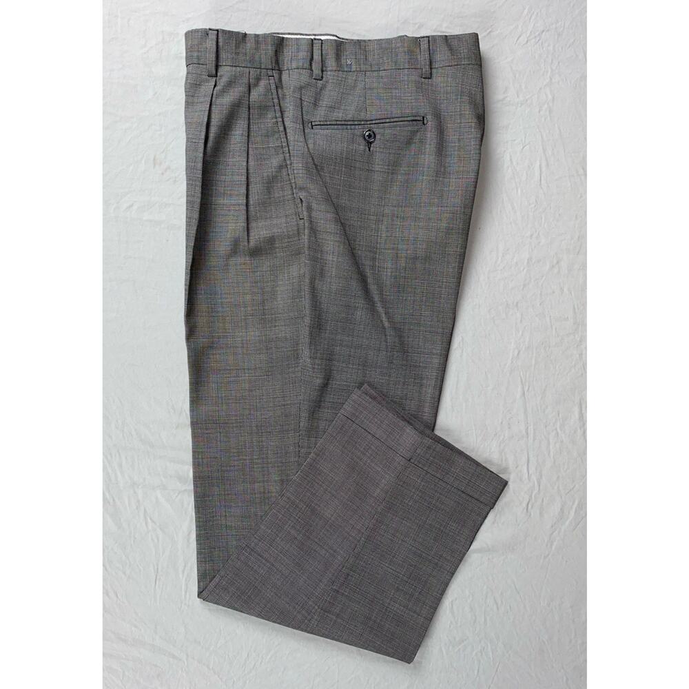Kirkland Italy Pleated/Cuffed Wool Dress Pants, Slacks. Gray Nailhead, 34X30.
